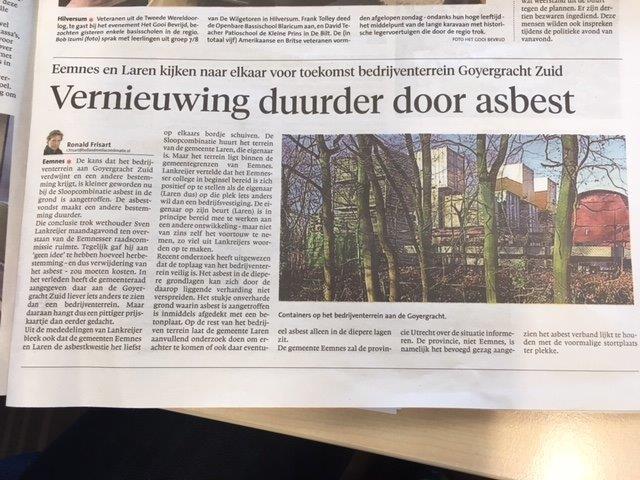 Vernieuwing #Goyersgracht Zuid duurder door #asbest. #Laren #Eemnes Onzekere toekomst voor dit #bedrijventerrein