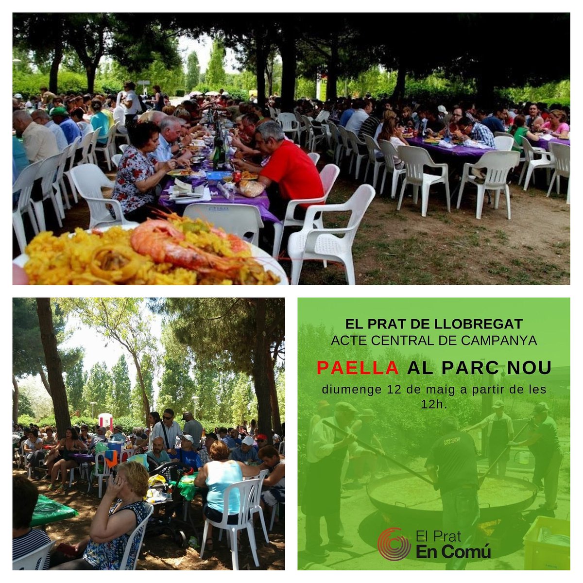 🤩Diumenge és un dia perfecte per gaudir del bon temps, la bona companyia i la nostra tradicional paella! Vine i coneix als candidats i candidates del #BaixEnComú i les europees! ✏️Reserva els tiquets trucant al  93 379 29 08 o al correu pratencomu@gmail.com