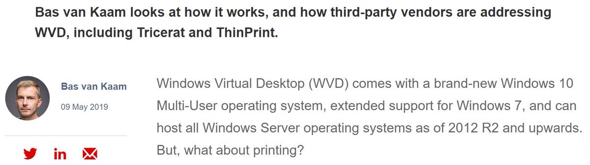 BasvanKaam's tweet image. I wrote something new for brianmadden.com – What’s new with printing for Windows Virtual Desktop. I spoke to several (printing) vendors about some of the challenges. They told me about (and showed me) their solutions bit.ly/2WrHgLT #WVD #ThinPrint #Tricerat