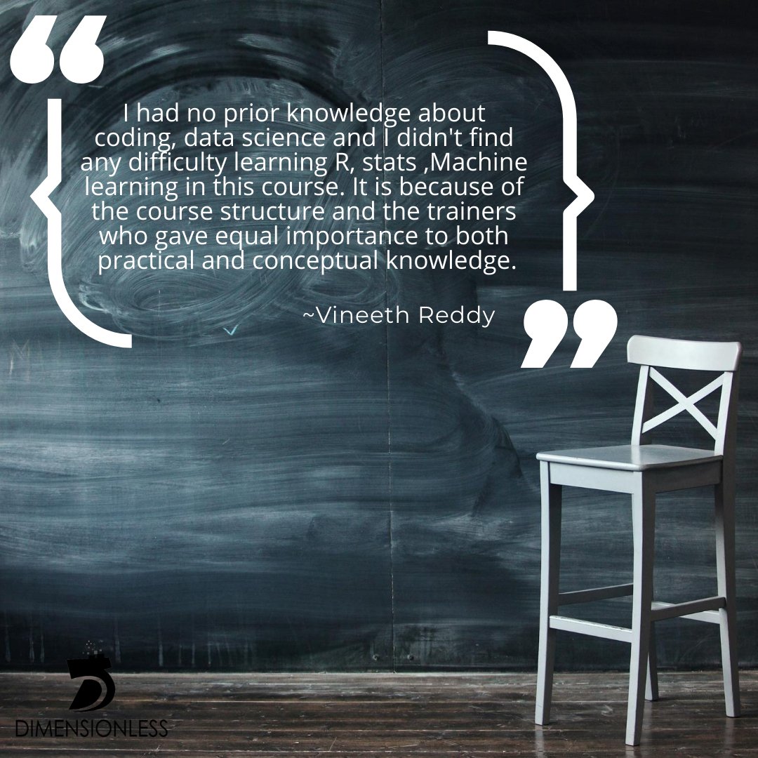 Dimension_less's tweet image. It doesn't matter if you are new to coding or stats or the tools used to teach Data Science, as long as you are willing to learn a new skill, you will learn everything required to become a data scientist from scratch at Dimensionless.
#dataScience #onlinedatasciencecourse