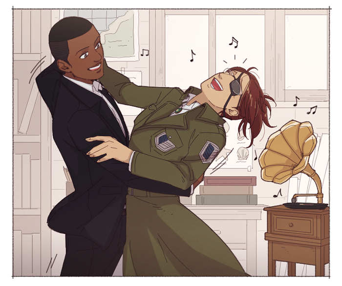 hanpetos's tweet photo. onyankopon shows hanji a phonograph 🎶 https://t.co/9rw5wIHUST