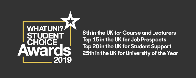 We are pleased to announce we have been ranked 8th in the UK in the <a href="/Whatuni/">Whatuni</a> Course and Lecturers category!

We are also:

Top 15 in the UK for Job Prospects
Top 20 in the UK for Student Support
25th in the UK for University of the Year

🙌👏

#WUSCA