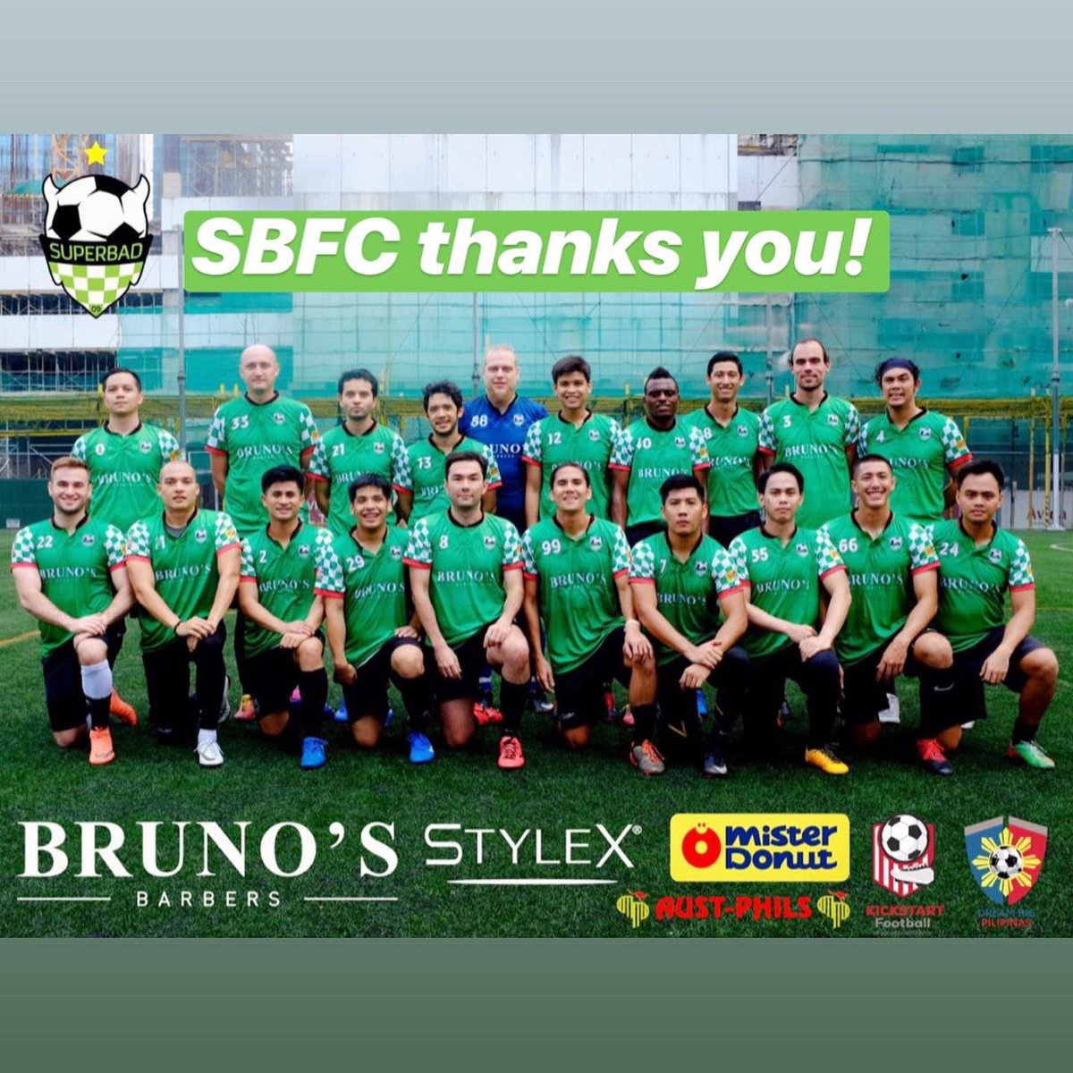 SuperbadFC's tweet photo. “Teamwork makes the dream work.”

SBFC wants to thank our partners for supporting us this past season. We are beyond thankful! ⚽️🙏🏼

#SuperbadFC #Superbadforlife #BrunosBarbers #StylexPh #MisterDonut #KickstartFootballPh #DreamBigPilipinas #AustPhils https://t.co/gDz9fB16ET