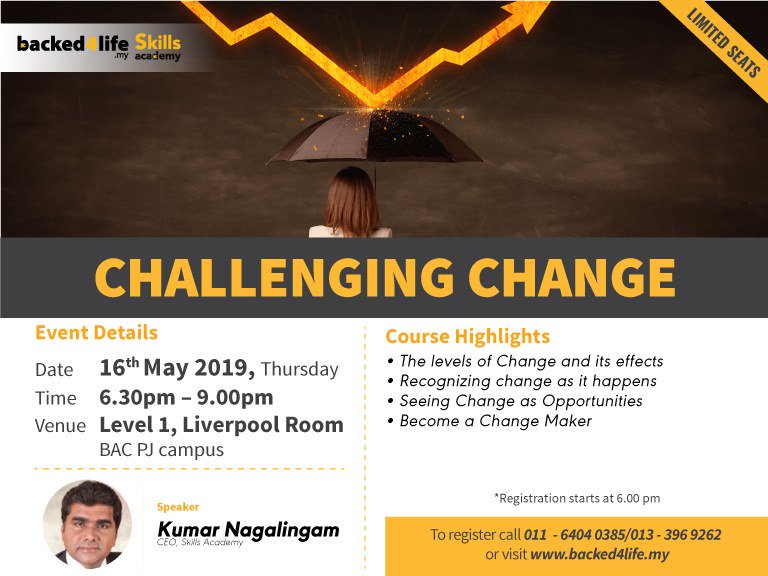 Challenging Change

REGISTER &amp; JOIN FOR FREE at
bit.ly/B4LMay2019

You may be getting a call to confirm your attendance.

For more information, please call us at 011-64040385 / 013-3969262