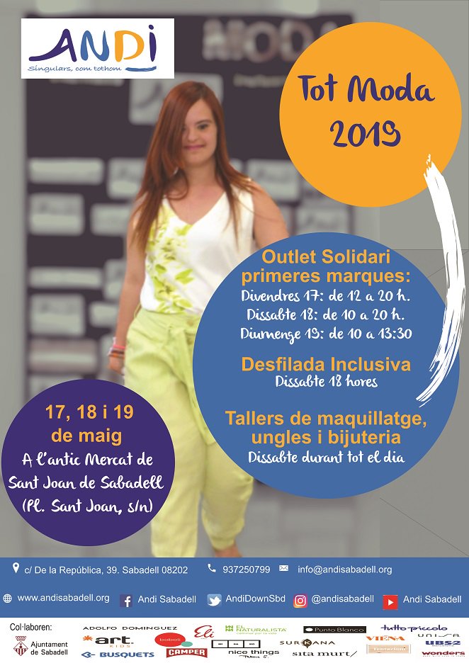 AndiDownSbd's tweet photo. Estem treballant molt dur per preparar el #TotModa2019 ! No et perdis la #desfiladainclusiva, l' #outletsolidari i els tallers de maquillatge, ungles i bijuteria! Recorda: 17, 18 i 19 de maig a l'antic Mercat de Sant Joan de Sabadell. https://t.co/xnPwqfbnjb