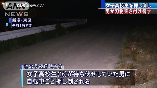 【待ち伏せ】女子高校生を押し倒し刃物で脅す、男逃走 新潟市 https://t.co/32ocKeLCTe...