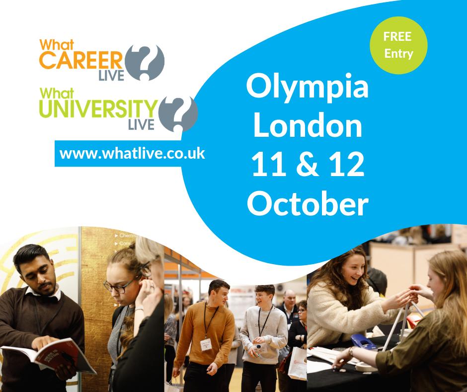 whatcareerlive's tweet photo. Come along to our London show in October to explore your #Apprenticeship and #University options! Free tickets at https://t.co/SAfroS0rOx https://t.co/ZavXxLgSmr