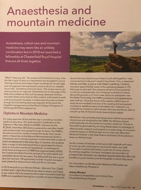 Wonderful article from DiMM Faculty member Jeremy Windsor about the MtnMed fellowships offered through Chesterfield Royal Hospital & Royal Primary Care...applications currently open! #mountainmedicine #peakdistrict #fundedopportunity