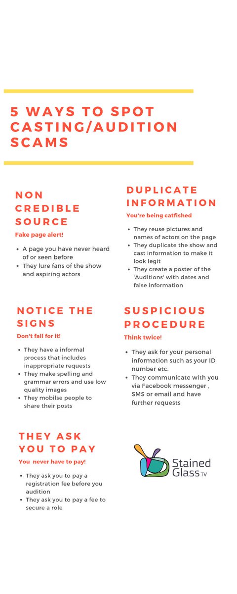 stainedglasstv_'s tweet photo. Happy Thursday! Stay Woke &amp; Remember, you NEVER have to pay for auditions 🗣🗣 ------ #scamawarness #uzaloscamauditions #castingscam #scamauditons https://t.co/MpQNlW8BaV