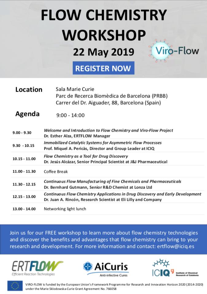 ICIQchem's tweet image. 📢 Join the &quot;Flow Chemistry Workshop&quot; organised by #Ertflow &amp;amp; #ViroFlow @MSCActions @EU_H2020 👉 learn about flow chemistry tech &amp;amp; the advantages flow chemistry in #pharma
📍@the_prbb 📆 22nd May 2019 ⏰ 9:00 - 14:00
Registration: ow.ly/l8oL50u376r