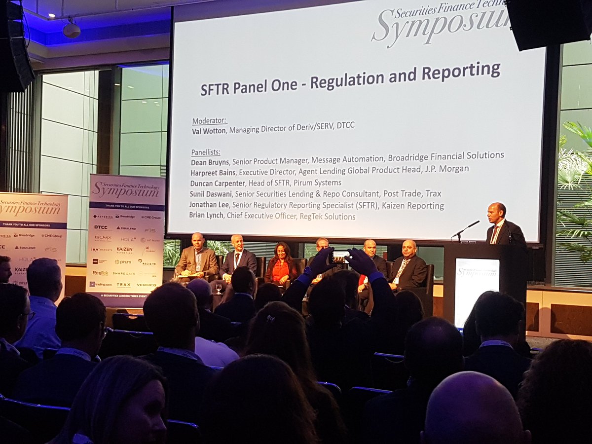 RegtekS's tweet photo. Discussing all things #SFTR today at the #SecuritiesFinance Tech Symposium in St Paul's. Make sure to stop by our booth afterward for a chat! #regtech #fintech #reporting #regulation https://t.co/XK82IJd2BX
