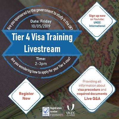 UKECcounsellor's tweet photo. Don't forget our second TIER 4 VISA LIVE STREAM FOR SPONSORED STUDENTS tomorrow at 2pm BST.
To watch our live stream, simply tune in here: https://t.co/TuyOKwJXCu
#ukectier4visalivestream #sponsoredstudents #studyabroad #studyintheuk https://t.co/mBYd3FjHQP
