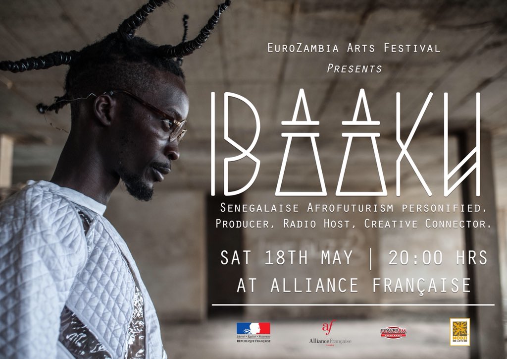 #Zedtwitter as part of the EuroZambia Arts Festival we bring to you @Ibaaku1. Senegalese afrofuturist. FREE ENTRANCE 18th May @ Alliance Fraincaise