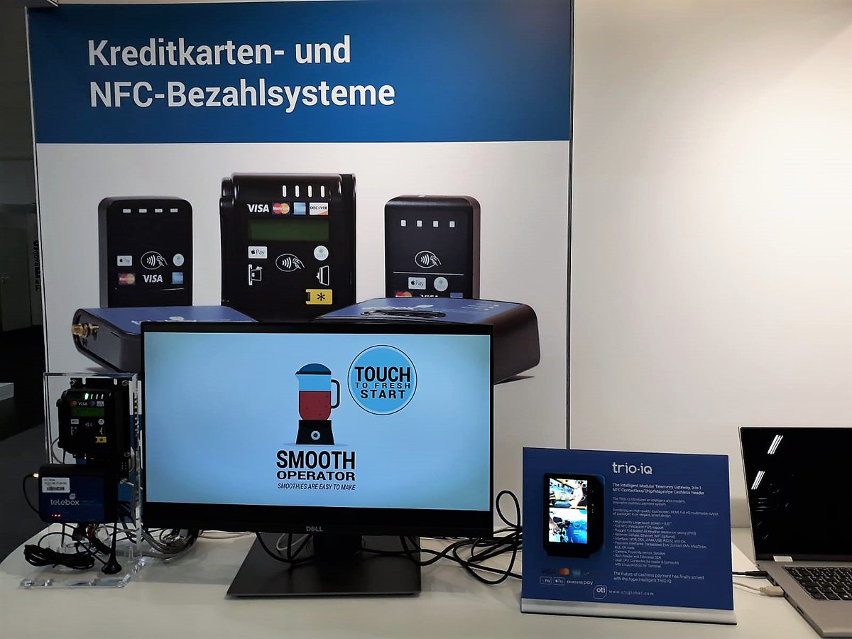 OTIGlobal's tweet photo. Euvend &amp; Coffeena #euvend Expo: Berlin, Germany.
Come see the European launch of #OTIGlobal TRIO-IQ
The most advanced micro-market complete payment solution with our regional Partners WH Münzprüfer booth B059 https://t.co/T4E1wyKhYR 
#goingaboveandbeyond #retail #european https://t.co/9yFX1ikrOQ