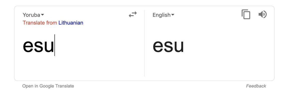 Once again, Èṣù no longer translates to 'devil' or 'satan' or 'demon' on Google Translate.