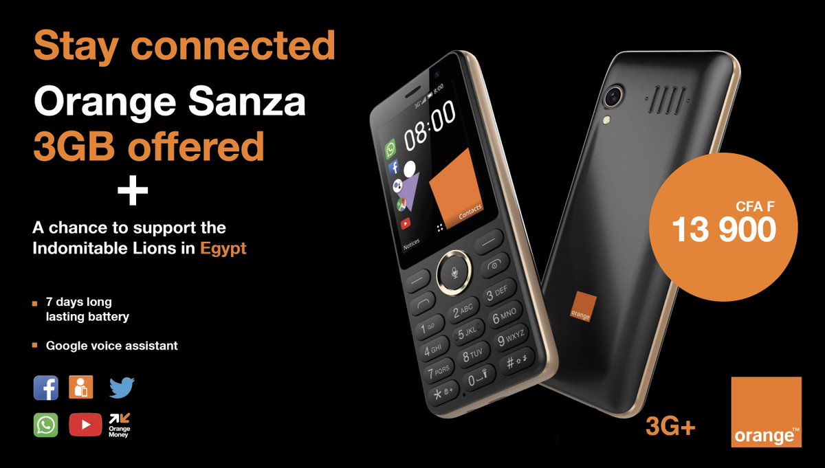 EXCLUSIVELY AT ORANGE !!!

SANZA the “ nyanga phone “ with all the features of a smartphone at 13 900 CFAF only
Facebook, Twitter, Whatsapp, Youtube and all your Orange apps.
This new phone is available on the Facebook store, in all Orange points of sale and on Jumia.