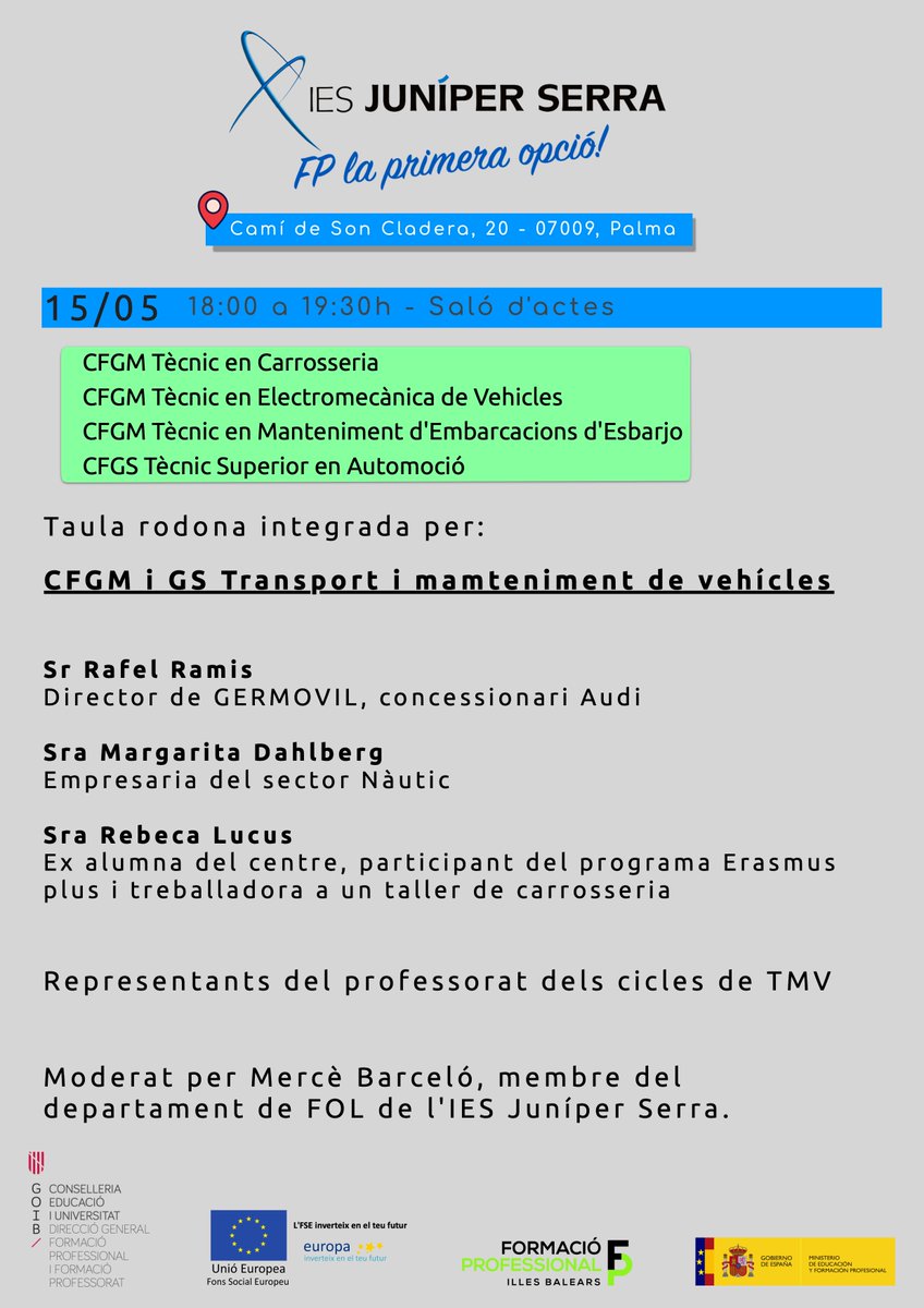 HiT_CIFPJuniper's tweet photo. Les nostres portes obertes segueixen endavant!

Aquí podeu veure els participants de les xerrades de portes obertes de la propera setmana.

Encara podeu apuntar-vos al següent enllaç:

https://t.co/HvGltCAmRJ

#FPlaprimeraopció #elquefeimalJuníper https://t.co/rOjCzksxnL