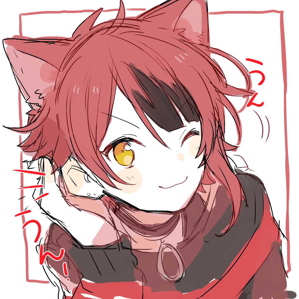 animal ears 1boy male focus one eye closed cat ears red hair yellow eyes  illustration images