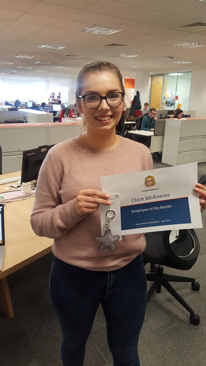 cudibu's tweet photo. @claremckeever_ is April's Employee of the Month in Team New Ventures &amp; Blockchain. Well deserved! Many thanks and congrats to our rising star 🌟 #leadingNI https://t.co/v7EB9uCOcK