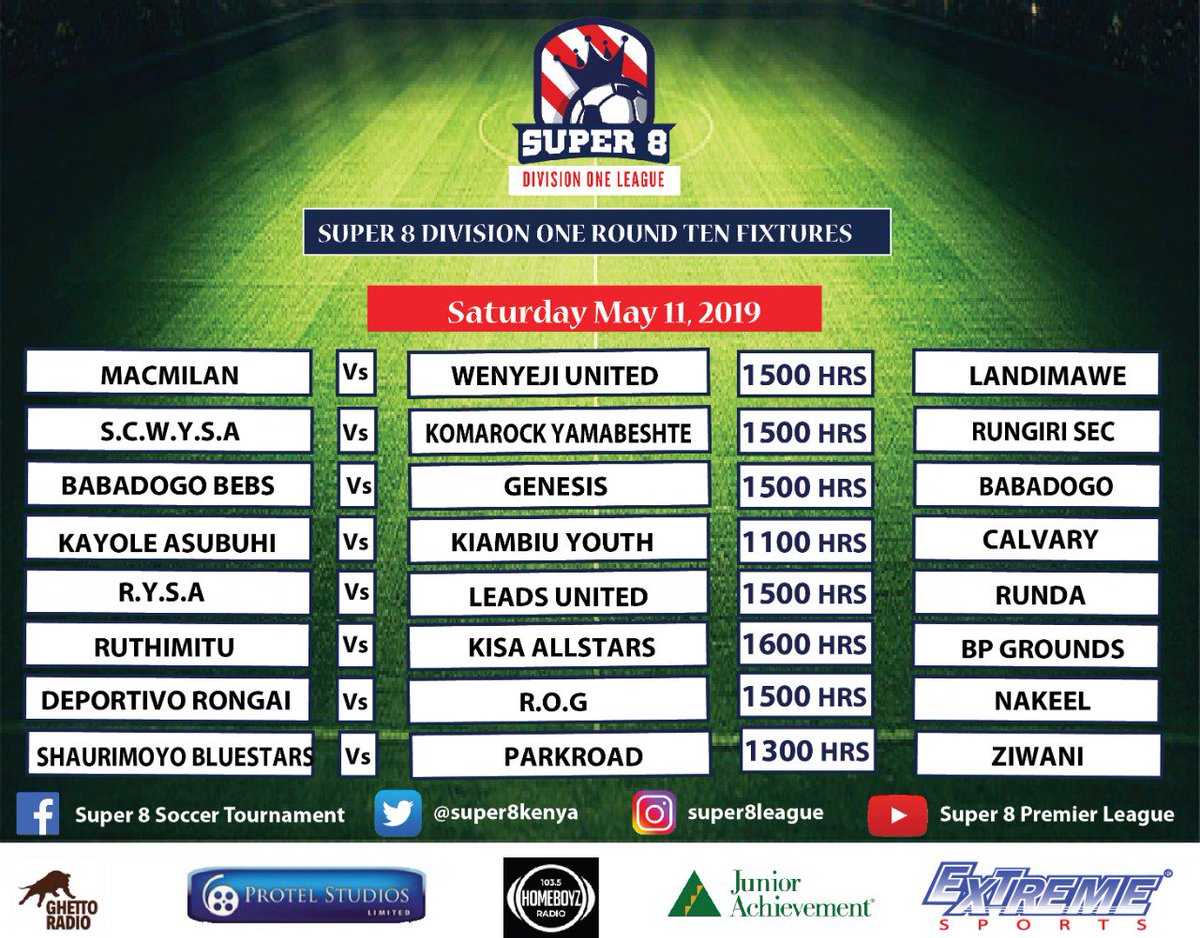 Its match week 10! 

This is how teams will battle it out this weekend!

Which hood will you be representing?

#Super8League #WakilishaMtaaYako