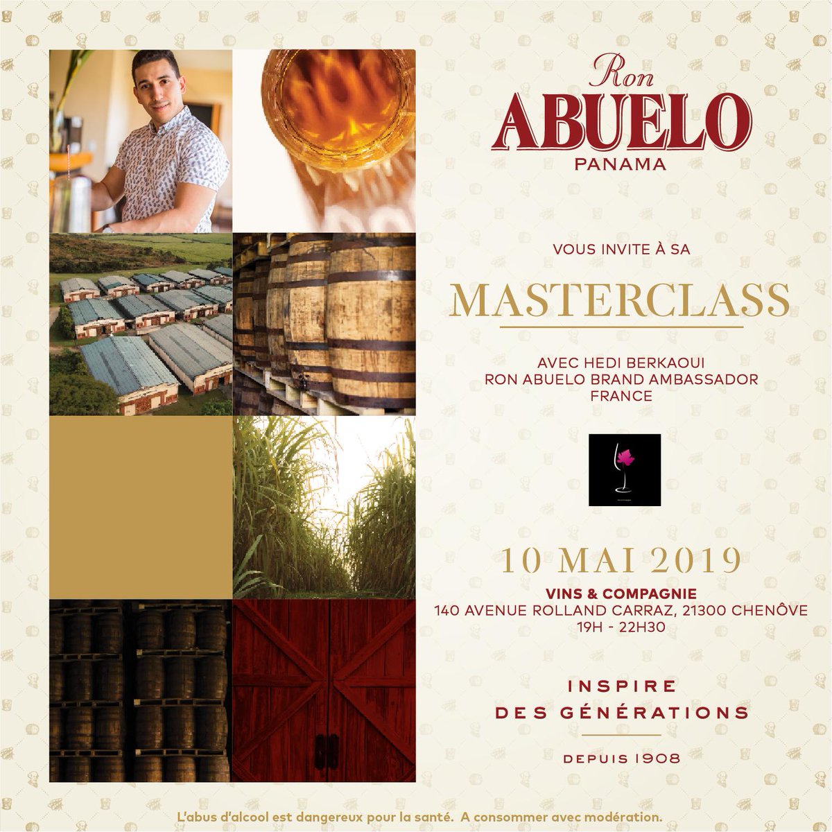 🥃 MASTERCLASS ABUELO 🥃
Votre ambassadeur Hedi pose ses valises à Chenôve et vous donne rendez-vous le Vendredi 10 Mai chez Vins &amp; Compagnie pour une animation aux accents panaméens 🇵🇦
Par ici : bit.ly/2JtF3Mj