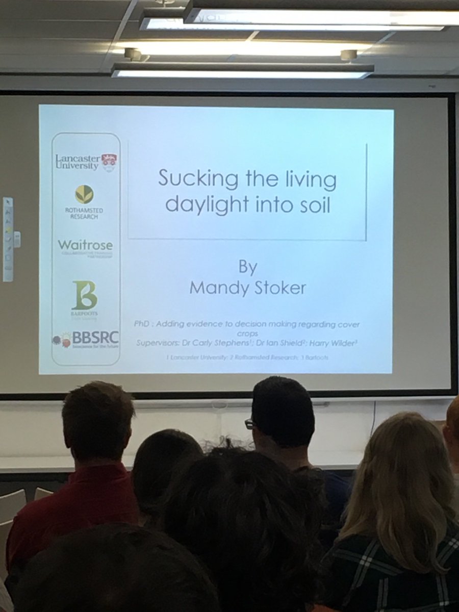 Our student, Mandy Stoker, presenting on cover crops and issues with carbon in soil at the <a href="/LancsUniLEC/">Lancaster Environment Centre</a> PGR conference 2019 #soilhealth