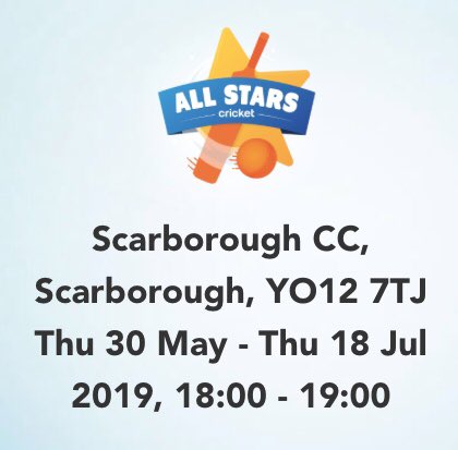 Looking to start your journey in the game of cricket? 

All Stars Cricket is perfect chance for 5-8 Years Old boys and girls to develop their skills with fun games and activities. Come down and join the 8 weeks of fun with us at Scarborough Cricket Club...