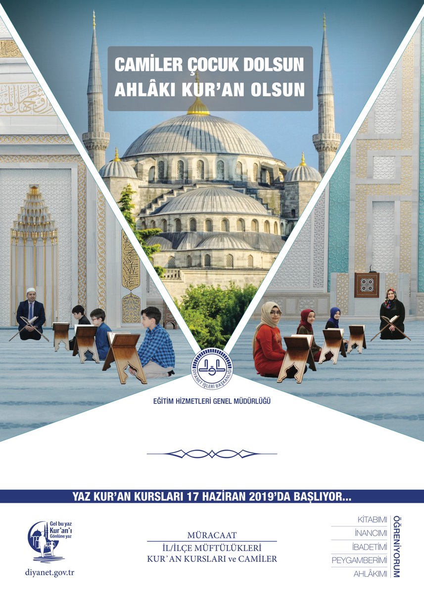 Camiler Çocuk Dolsun Ahlakı Kur'an Olsun. Yaz Kur'an Kursları 17 Haziran 2019 tarihinde başlıyor. Müracaat: İl, İlçe Müftülükleri, Kur'an kursları ve camiler. #YazKuranKursları  #Giresun #GiresunMüftülüğü #Diyanet #Eğitim #Çocuk #Yaz #Kuran #KuranKursu