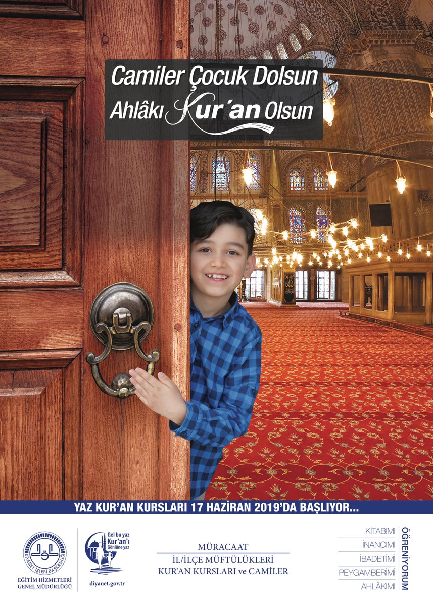 Camiler Çocuk Dolsun Ahlakı Kur'an Olsun. Yaz Kur'an Kursları 17 Haziran 2019 tarihinde başlıyor. Müracaat: İl, İlçe Müftülükleri, Kur'an kursları ve camiler. #YazKuranKursları  #Giresun #GiresunMüftülüğü #Diyanet #Eğitim #Çocuk #Yaz #Kuran #KuranKursu
