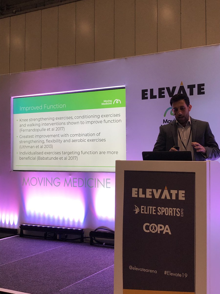 Move more, live more. How physical activity benefits patients with MSK pain, with James Baldock. <a href="/movingmedicine/">Moving Medicine</a> #elevate19 #movemorelivemore