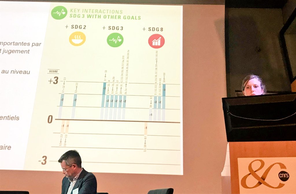 FutureEarth's tweet photo. Anne-Sophie Stévance of @ISC on the potential synergies and conflicts between the different #SDGs #SDGinteractions. Could we use these interactions as levers for transformation? #FutureEarthDay @CNRS https://t.co/1a9LZt6xuy