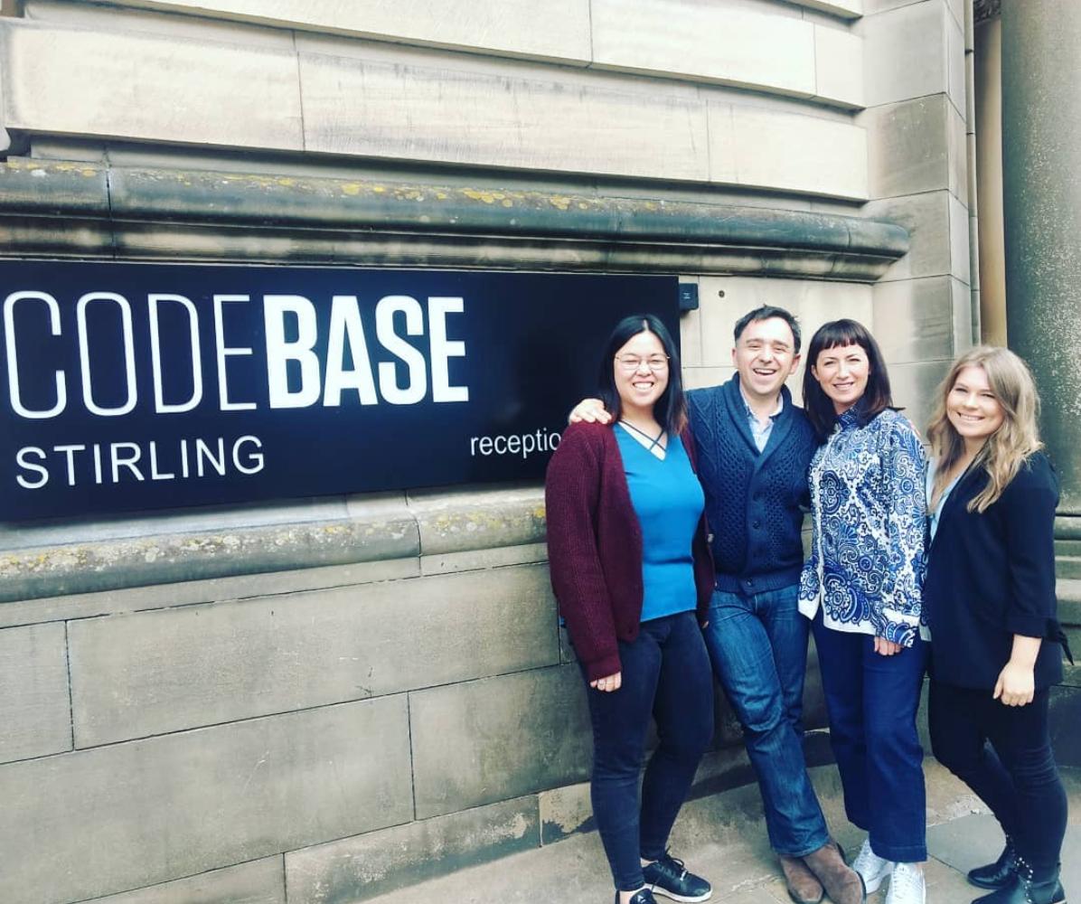 CodeBaseStirl's tweet photo. Exciting day at CodeBase Stirling today! Eduardo from CodeBase Edinburgh, Zoe, Vanessa &amp; Kinga from ONE CodeBase Aberdeen are visiting us. Hurray for cross-site relationships building 👏🎉 #wearecodebase #codebasetech #one_codebase https://t.co/LkDy2I5Sqv