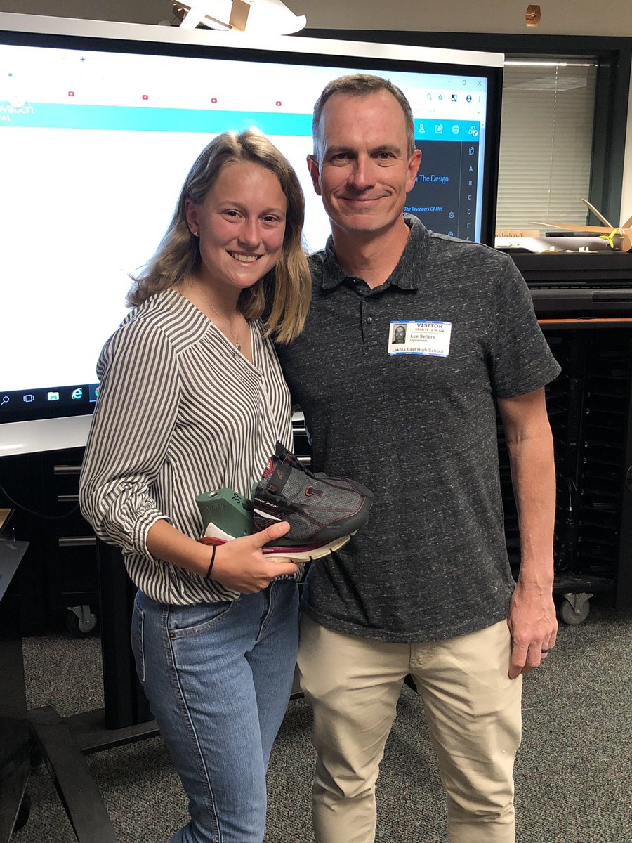 SD4EDU's tweet photo. Impressed by depth of knowledge and amazing prototype for dry running shoe designed by @EAST_HAWKS senior Lindsay Isom. #theEASTway #WEareLakota https://t.co/fRloAk4Dys
