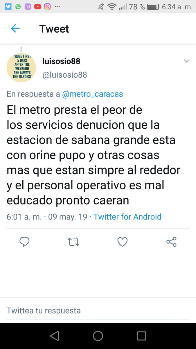 metrocomunidad's tweet photo. Lo que reportan del Metro de Caracas hoy, 09/05/19, algunos usuarios por Twitter. Para que no digan que nosotros inventamos cosas...
#9Mayo @metroinforme #MetroDeCaracas #MetroReporte #QueEsNormal https://t.co/xdBHPjYigH