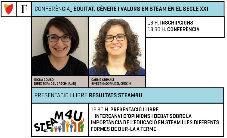 enricot's tweet photo. Conferència "EQUITAT, GÈNERE I VALORS EN STEAM AL SXXI" per @DignaCouso @carme_grimalt @STEAM4U_EU 16_05_19 18h @floridauni + presentació del llibre STEAM4U “RAISING SELF-EFFICACY IN STEM EDUCATION TO PROVIDE OPPORTUNITIES FOR ALL” 
https://t.co/VrKldPrVEN https://t.co/hSPf8li8GX