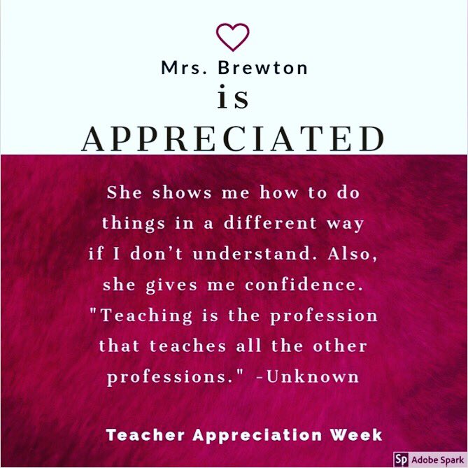 SteinbrinkLaura's tweet photo. For #TeacherAppreciationWeek , I had my sophomores create social media graphics that tell a T of their choosing WHY they appreciate them, w/the knowledge that I’d be posting on the school’s social media. Ss did a fab job! #tlap #4OCFpln #DitchBook #LeadLAP #Edugladiators #satchat https://t.co/ENiHxlGsCd