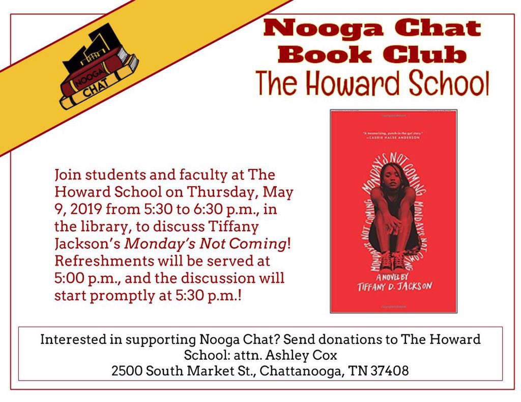 NoogaChat's tweet photo. Today is the day!! Even if you haven't read the book, stop by to discuss the complex idea presented! Due to painting near the library, the event will take place in Room 333S, but they'll be escorts up until 5:30!! https://t.co/L4lJduu9BE