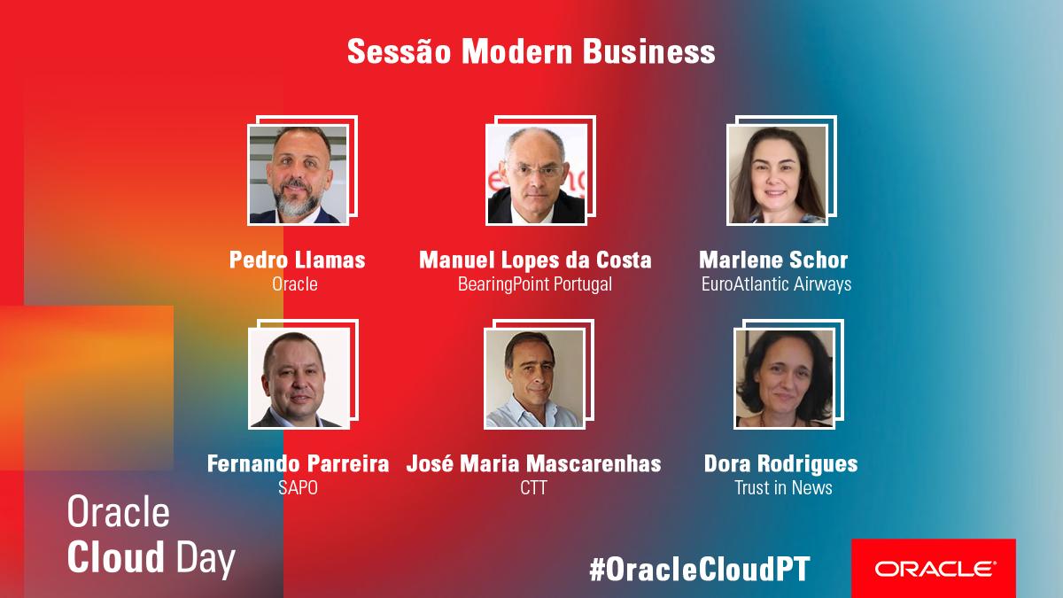 OracleCorpPT's tweet photo. Modern Business em #OracleCloudPT

- The art of impossible - Pedro Llamas 
- Transformação em Recursos Humanos - Manuel da Costa, BearingPoint Portugal
- Customer voice:
-Euroatlantic Marlene Schor, 
-SAPO -Fernando Parreira 
-CTT -  JM. Mascarenhas
-Trust In News- Dora Rodrigues https://t.co/JoQJJM0qyo