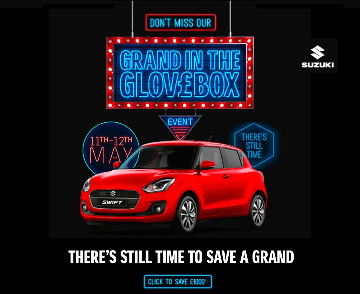 Save a Grand this weekend 11-12 May <a href="/EdgarsCumbria/">J Edgar and Son</a> Suzuki. Save £1000 on a new Suzuki. Book your appointment - bit.ly/2H9Wu2N
