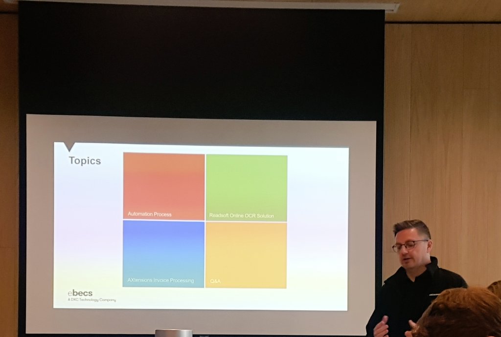 AXUGIreland's tweet photo. Carl Johnson from @eBECSGlobal discussing AP automation #AXUG #AXUGIRL #Dynamics365 https://t.co/YJfTvF9VOX