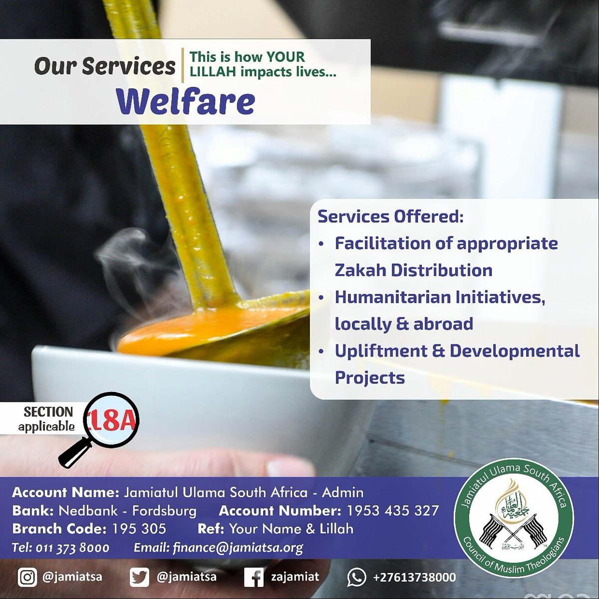 Jamiatsa's tweet photo. How Does YOUR Lillāh Impact Lives?
Through the Jamiatul Ulama South Africa – Welfare Department
#Ramadan #Lillah #Jamiah #Education #IslamicLearning #1440Hijri https://t.co/onACbBseUA