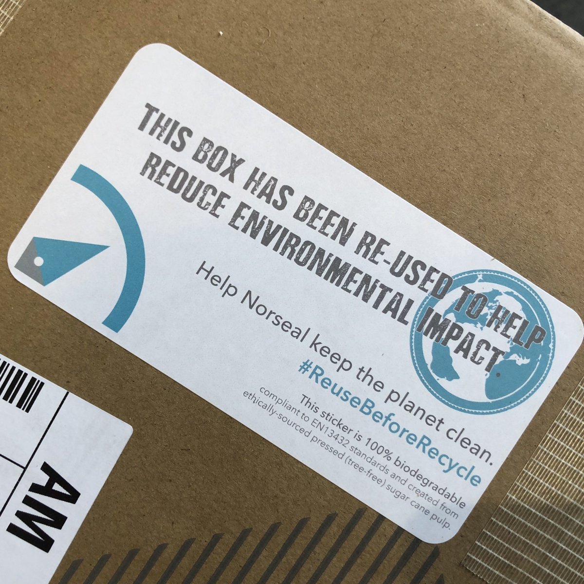 Norseal's tweet image. We aim reuse as many boxes as we can - look out for our new stickers, which are 100% biodegradable and completely tree-free! #ReuseBeforeRecycle