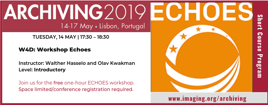 WaltherH's tweet photo. Coming to Lisbon for   #archiving2019 ? Then join us for the free ECHOES workshop, before you head to the welcome drink! There are still some places, but don't forget to register https://t.co/1obgUZMxRw