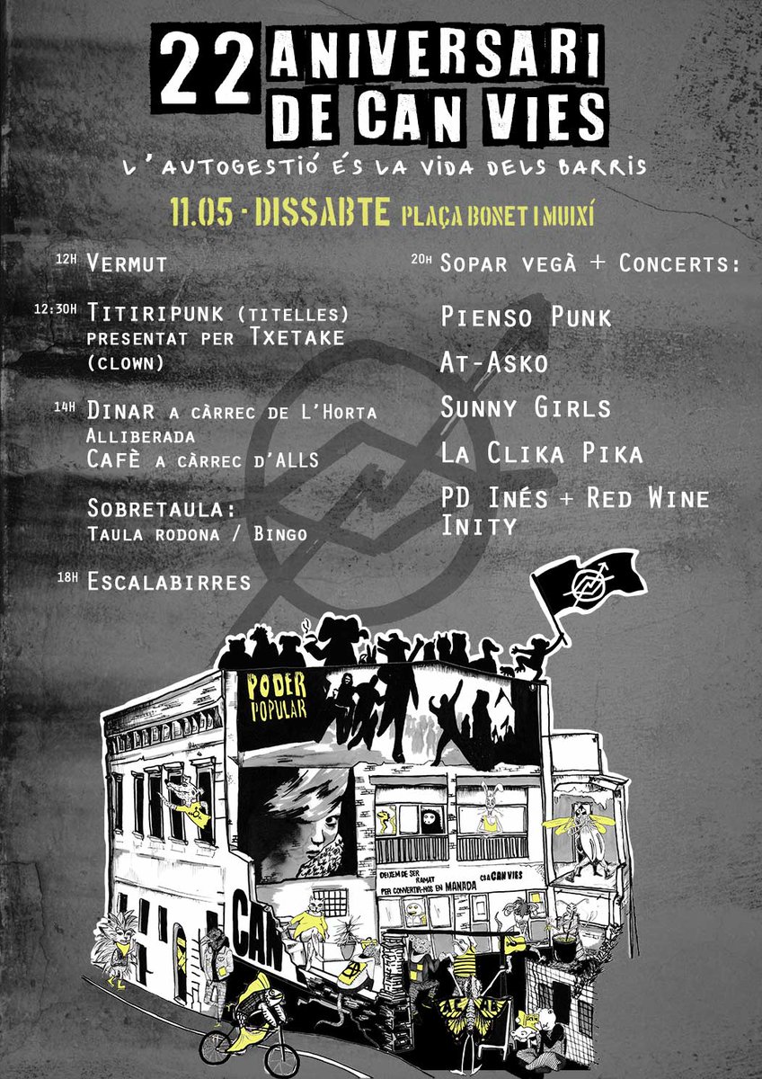 SomCanVies's tweet photo. Aquest dissabte 11 de maig la fem grossa per celebrar el #22aCV a la pl Màlaga (Bonet i Moixí), on compartirem festa amb @mercatpagesants i @DiablesdeSants .
No hi podeu faltar!!!! 🎂🎂🎂🎉🎉🎉🎊🎊🎊 https://t.co/OBxQurTEZu