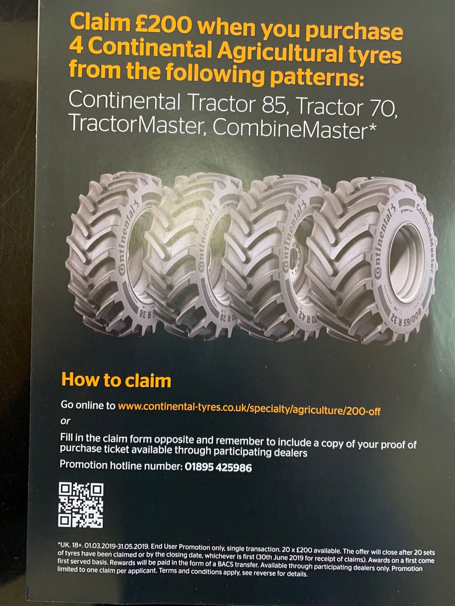 £200 saving when you buy 4 Continental Tractor tyres. Phone Sandy for details