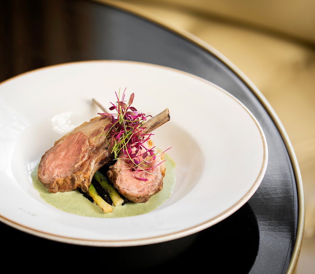 Rack of Cotswolds spring lamb, with charred leeks, seaweed &amp; smoked garlic sauce. Join us this weekend and experience a new level of culinary sophistication🍴