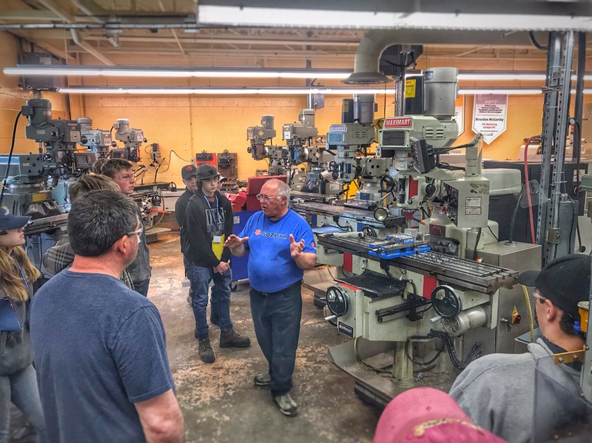 Kingstec welcomes 160 high school students to Overdrive. A 2 day experience introducing NSCC programs. Industry veteran and Machining instructor Mathew Wilson demonstrates the tools in the machine shop to students from Bridgetown.