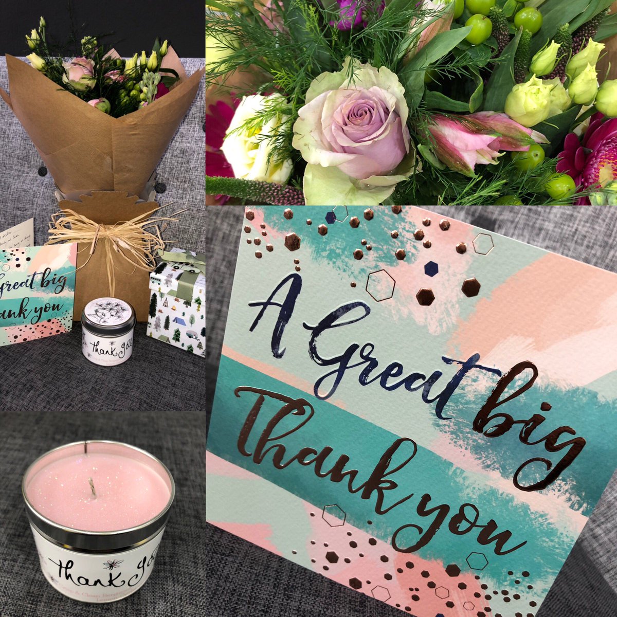 Beautiful gifts from our vendor after another successful sale #grateful #selling #Flowers #candle #words