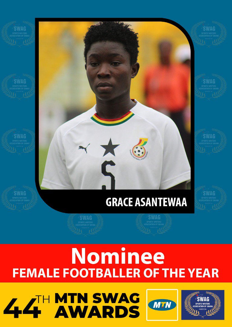 SWAG_Ghana's tweet photo. Congratulations to footballer of the year nominee @GraceAsantewa12 of @ampem_darkoa
#MTNSwagAwards
#Swagat50
#Messiah
#NANAMMA https://t.co/hDV0Vy7UFs
