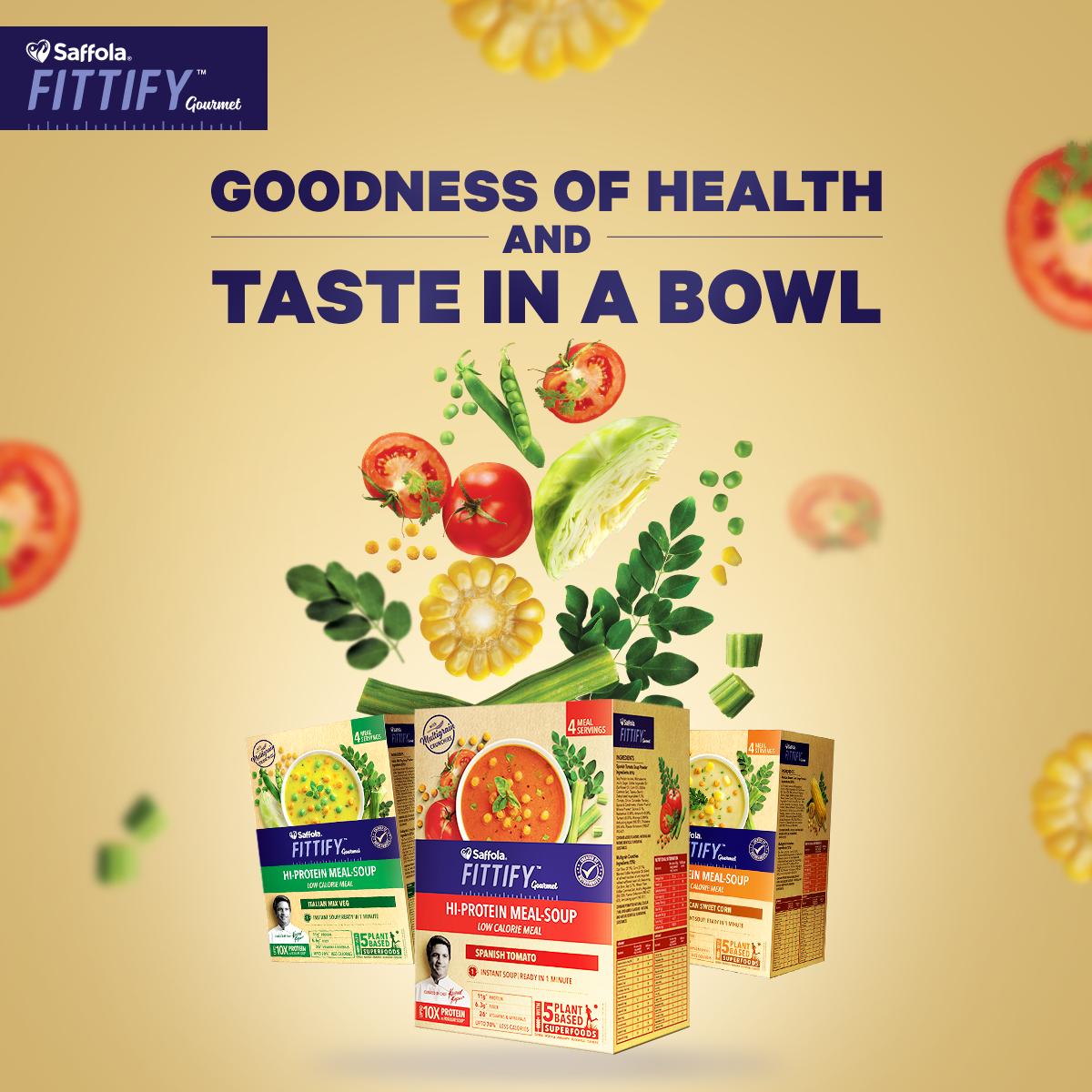 SaffolaFittify's tweet photo. The goodness of Health and Taste in a bowl. Made with the power of 5 Superfoods!
Get #Fittifyed #SaffolaFittify #Fitness #nutrition #Soups #MealSoups https://t.co/9a90vsm555